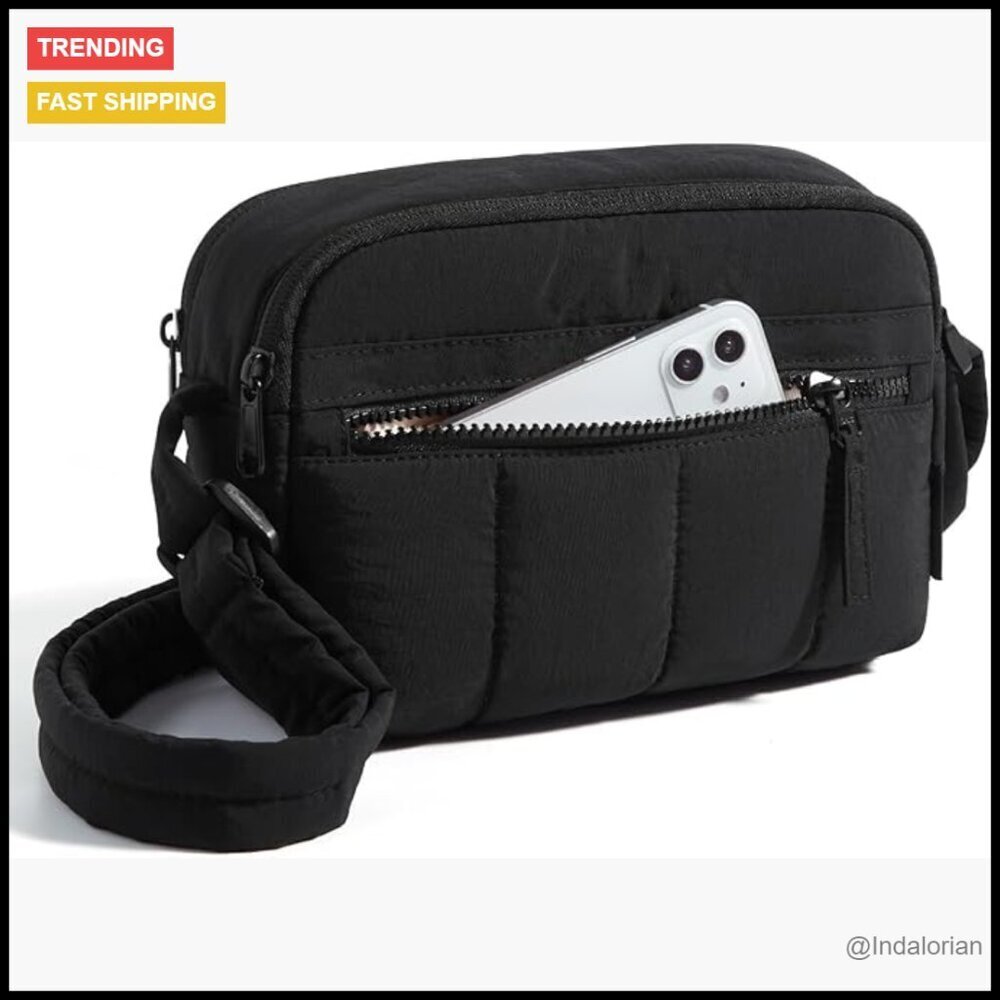 Puffy Quilted Crossbody Bag RFID Blocking Travel Purse Adjustable Strap